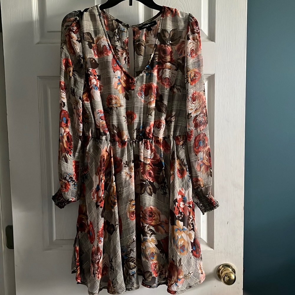 Jealous Tomato Floral Midi Dress in Cream, Brown & Red Accents